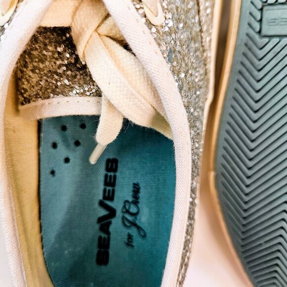 SeaVees-J Crew Silver Glitter Low Top Legend Sneaker Women Shoes Size 8 - Picture 5 of 5